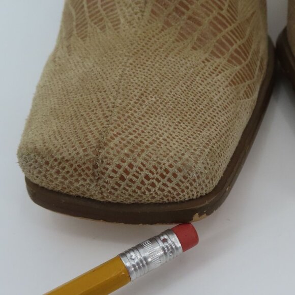 VTG Newport News Women 8 B Tan Leather Upper Square Ankle Boots Booties Boho - Picture 4 of 16